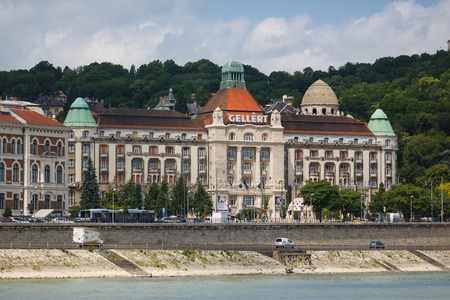 Budapest, Hungary, June 16 2015: View of swimming baths Gelert from Danube at summer dayのeditorial素材