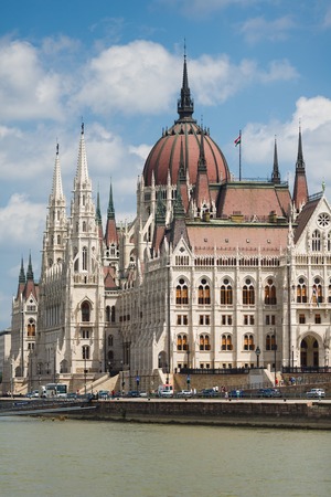 Parliament in Budapest from Danube river at summer timeの写真素材