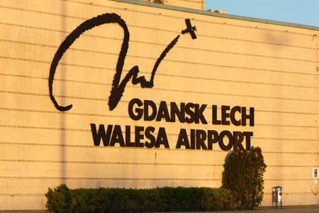 Promotional logo of Lech Valesa airport in Gdansk, Poland
