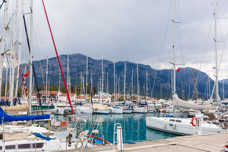 Kemer, Turkey - April 22 2015: View of marina bay on the mountain backgroundのeditorial素材