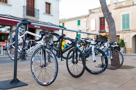 Santanyi, Mallorca, Spain - July 02 2014: Sport bikes parked near the cafe at the summer time