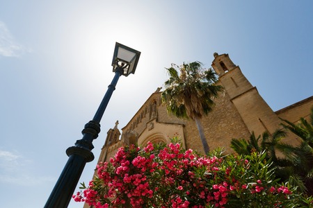 Lantern and facade of Sanctuary de Sant Salvador in Arta, Mallorcaのeditorial素材