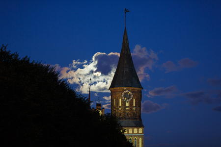 Cathedral in Kaliningrad in the moonlight at autumn timeの写真素材