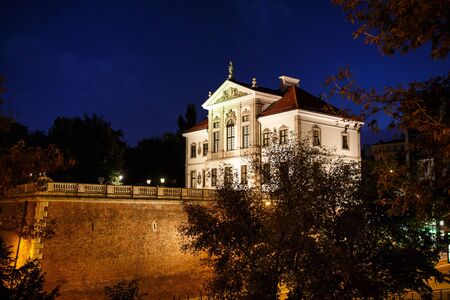 Warsaw, Poland, September 20, 2013: Night view of the Museum of Frederick Chopin, Baroque palace in Warsaw. Famous Dutch architect Tylman van Gamerenのeditorial素材