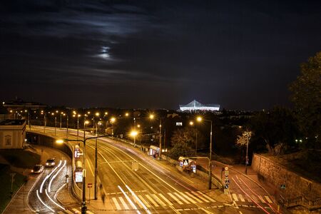 Warsaw, Poland, September 20, 2013: Night view of the Warsaw National Stadium at autumn timeのeditorial素材