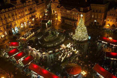 Prague, Czech Republic, January 03 2014: View of Old Town square during the Christmas at evening timeのeditorial素材