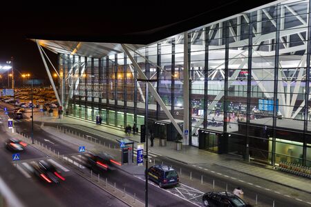 Gdansk, Poland, January 02 2016: Traffic nearby the modern building of Lech Valesa airport in Gdansk at morning timeのeditorial素材