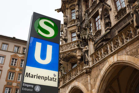 Sign of subway nearby Cityhall in Munichのeditorial素材