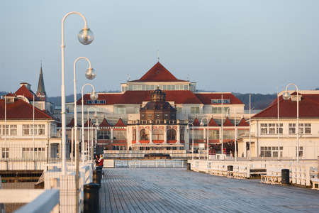 Sopot, Poland - March 07 2016: Morning view of the Sheraton hotel on the seacoast during the sunriseのeditorial素材