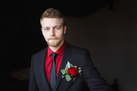 Portrait of the groom before the celebrationの写真素材