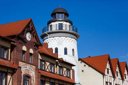 Kaliningrad, Russia - April 15 2016: Lighthouse in the Fishing Village, famous landmark of the city, spring timeのeditorial素材