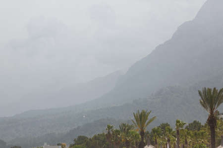 Foggy weather on the Mediterranean seaside of Turkeyの写真素材