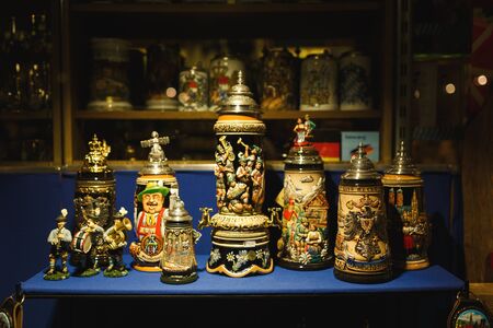 Munich, Germany - January 08 2016: Showcase with beer mugs in shop of Hofbrauhouseのeditorial素材