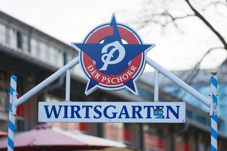 Munich, Germany - January 08 2016: Sign of the famous Bavarian beer restaurant, located in the Viktualienmarktのeditorial素材