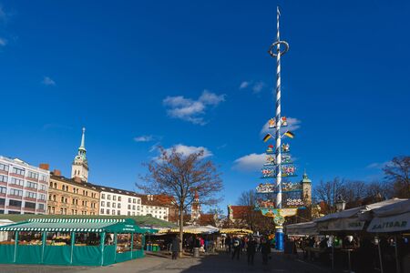 Munich, Germany - January 08 2016: Shopping malls on the square of Viktualienmarkt, famous food market in the center of Munichのeditorial素材