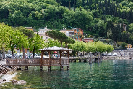 Wooden rotunda on the shore of Lake Gardaの写真素材