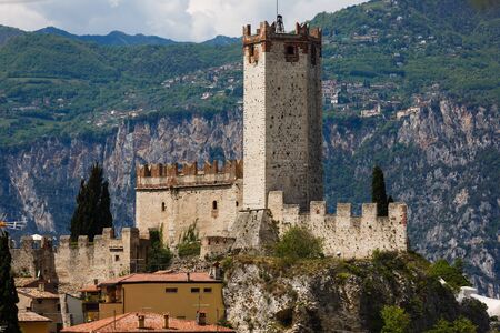 View of the Castle of Scaligero, famous landmark of the Lake Gardaのeditorial素材