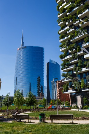 Milan, Italy - May 04 2016: Bosco Verticale, vertical forest apartment buildings in the Porta Nuova area of the cityのeditorial素材