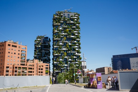Milan, Italy - May 04 2016: Bosco Verticale, vertical forest apartment buildings in the Porta Nuova area of the cityのeditorial素材