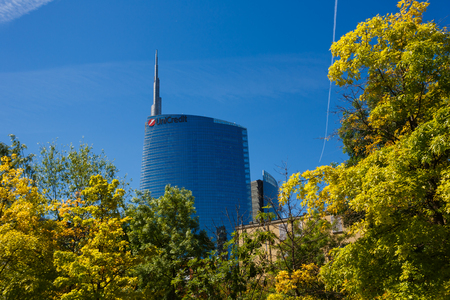 Milan, Italy - May 04 2016: View of the new modern glass skyscrapers built for the Expo Milano 2015 in the Porta Nuova areaのeditorial素材
