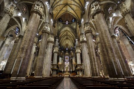 Milan, Italy - May 04 2016: Interior of the Duomo cathedral, famous landmark of the cityのeditorial素材