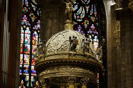 Milan, Italy - May 04 2016: Interior of the Duomo cathedral, famous landmark of the cityのeditorial素材