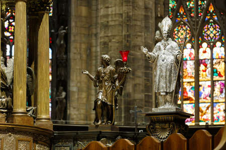 Milan, Italy - May 04 2016: Interior of the Duomo cathedral, famous landmark of the cityのeditorial素材