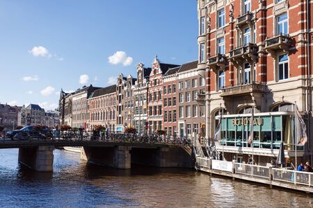 Amsterdam, Netherlands - July 02 2016: View of the buildings on the Oude Turfmarkt street in Amsterdam city, summer timeのeditorial素材