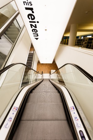 Amsterdam, Netherlands - July 02 2016: Escalator in the Public Library Amsterdam, the best library of Netherlandsのeditorial素材