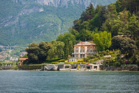 Bellagio, Italy - May 06 2016: View of the villa Fanny from Lake Como, spring timeのeditorial素材