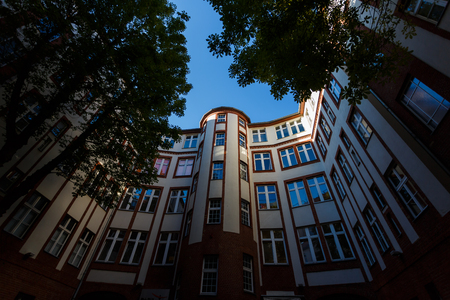Berlin, Germany - August 28 2016: Round building All In Hostel in Berlin at morning timeのeditorial素材
