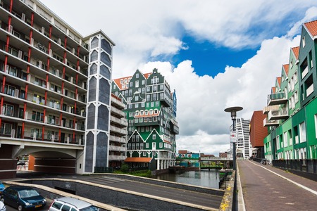 Zaandam, Netherlands - July 02 2016: View of the Inntel hotel, the famous building of traditional architecture in Dutch regionのeditorial素材