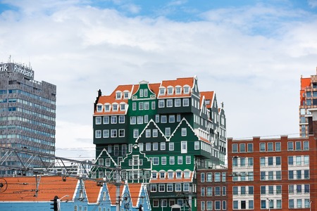 Zaandam, Netherlands - 02 July 2016: View of the Inntel hotel, the famous building of traditional architecture in Dutch regionのeditorial素材