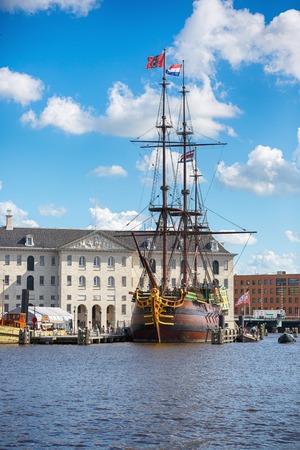 Amsterdam, Netherlands - July 02 2016: View of the old ship nearby the National Maritime Museum at sunny dayのeditorial素材
