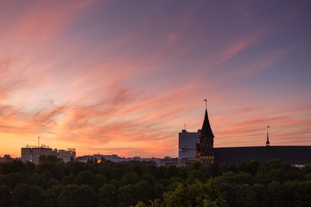 Kaliningrad, Russia - June 23 2016: Cathedral on the island of Kant at sunset timeのeditorial素材