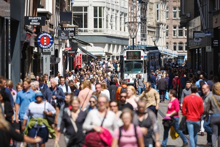 Amsterdam, Netherlands - July 03 2016: Crowd the streets of the city at summer timeのeditorial素材