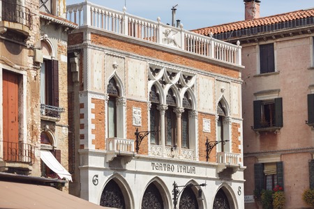 Venice, Italy - May 05 2016: The Italian theater in Venice, located on Campiello De L'anconeta street, spring timeのeditorial素材