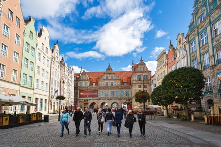 Gdansk, Poland - October 04 2016: Some people are walking on a street in old city of Gdanskのeditorial素材