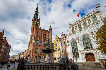 Gdansk, Poland - October 04 2016: Neptune statue in the old city Gdansk, located near old building of CityHallのeditorial素材