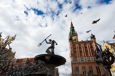 Gdansk, Poland - October 04 2016: Neptune statue in the old city Gdansk, located near old building of CityHallのeditorial素材