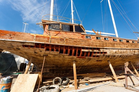 Repair fishing boat in the port of Greeceの写真素材