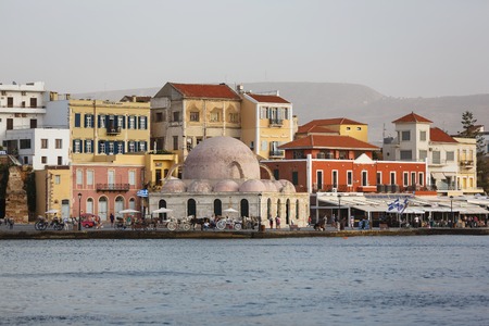 Chania, Greece - October 11 2016: People are walking near Mosque of the Janissaries in old town of Chaniaのeditorial素材
