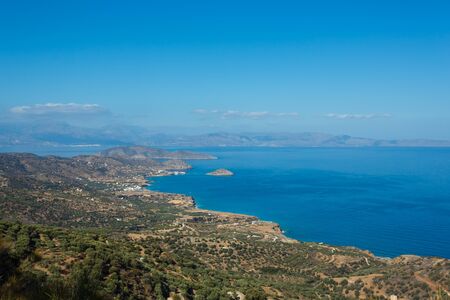 View of a seascape from aerial point of Crete, Greeceの写真素材