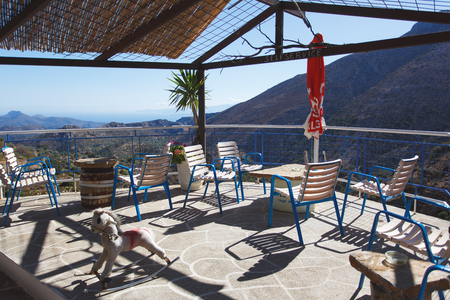 Zenia, Greece - October 15 2016: Olive Tree roadside cafe on the serpentine road to the Lassithi Plateauのeditorial素材