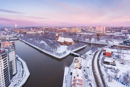 The architectural landmark of Kaliningrad from above in cold winter, Russiaの写真素材