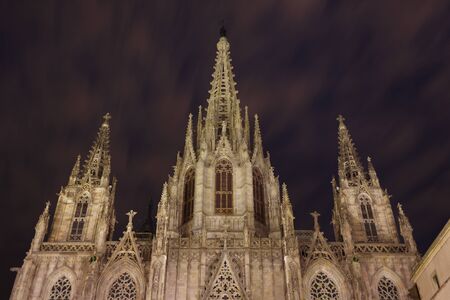 Barcelona, Spain - January 03 2017: Night view of the Gothic church located in a gothic quarter of the cityのeditorial素材