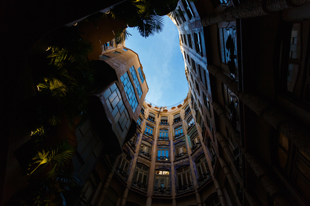 Barcelona, Spain - January 02 2017: The courtyard of the House of Mila by famous architect Antoni Gaudiのeditorial素材