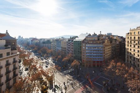 Barcelona, Spain - January 02 2017: View of the Passeig de Gracia street from roof of a House of Milaのeditorial素材