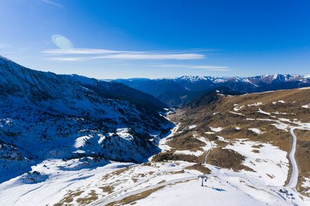 The mountain landscape in Andorra in winterの写真素材