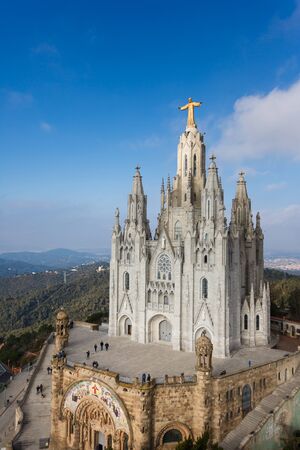 Barcelona, Spain - January 03 2017: Some people are visiting the Sacred Heart of Jesus Church on the Tibidabo hill in Barcelonaのeditorial素材